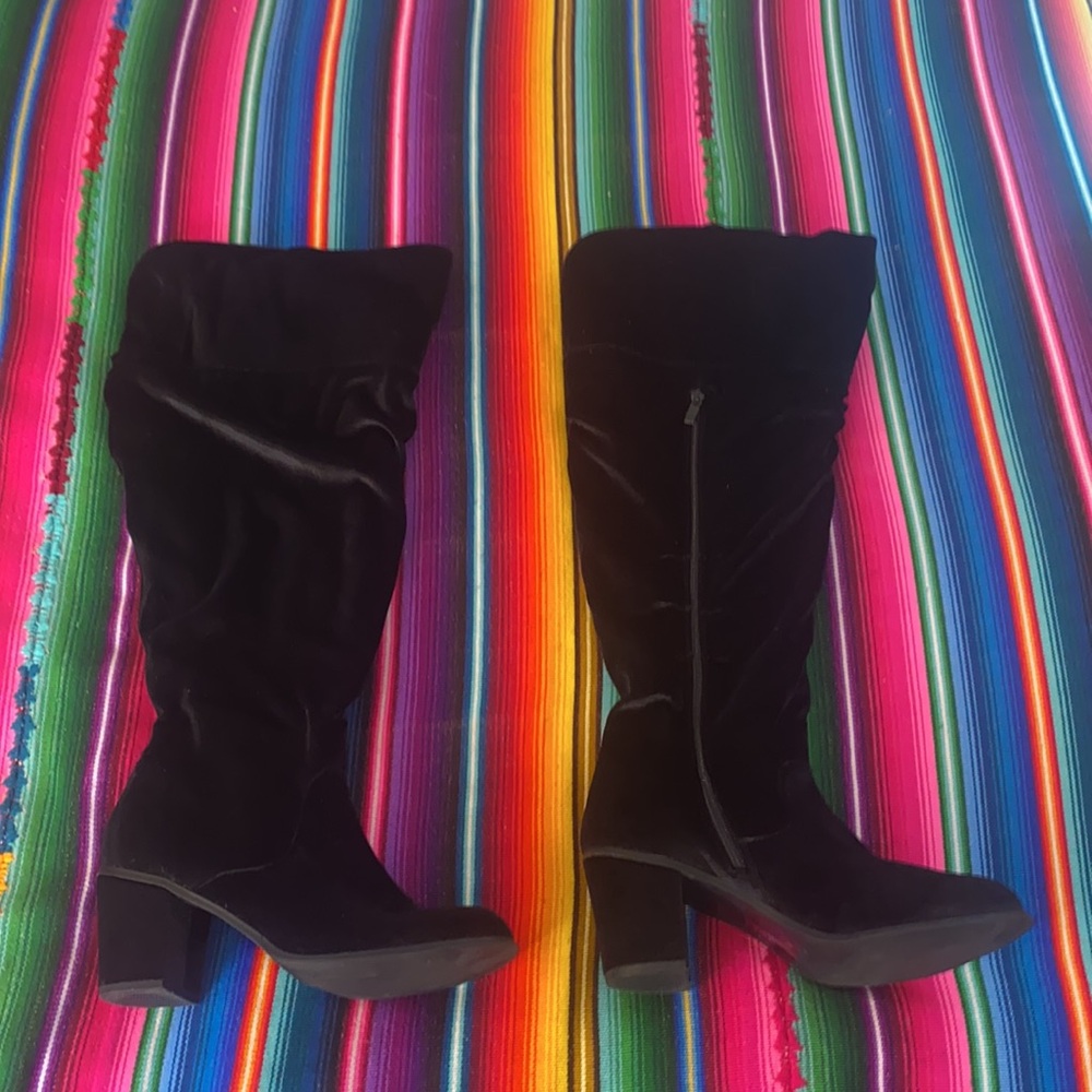 Torrid Black Velvet Slouchy Over The Knee Boots - Picture 3 of 6
